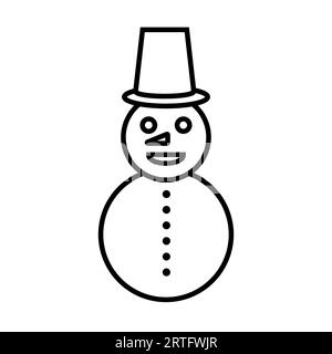 Noir et blanc petite icône linéaire simple d'un beau bonhomme de neige festif de Noël du nouvel an avec un seau sur la tête sur un fond blanc. Vector ill Illustration de Vecteur