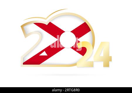 Année 2024 avec motif Alabama Flag. Illustration vectorielle. Illustration de Vecteur