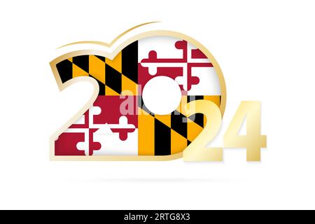 Année 2024 avec motif drapeau du Maryland. Illustration vectorielle. Illustration de Vecteur