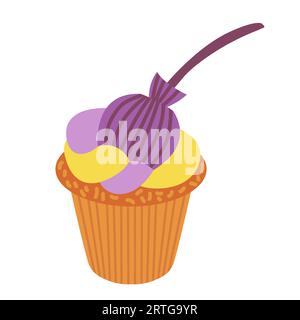 Cupcake à balai de sorcière plat Illustration de Vecteur