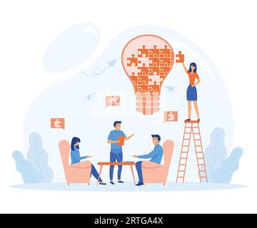 assistant en ligne au travail. promotion dans le réseau. recherche de nouvelles idées et solutions, travail ensemble dans l'entreprise, brainstorming. vecteur plat mod Illustration de Vecteur