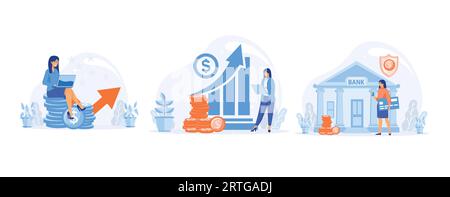Conseil financier, investissement et épargne, garantie de sécurité épargne financière et chiffre d'affaires, ensemble vecteur plat illustration moderne Illustration de Vecteur