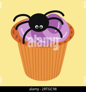 Cupcake Halloween avec araignée noire Illustration de Vecteur