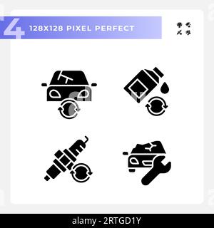 Ensemble d'icônes de réparation et de service de voiture de style glyphe pixel parfait Illustration de Vecteur