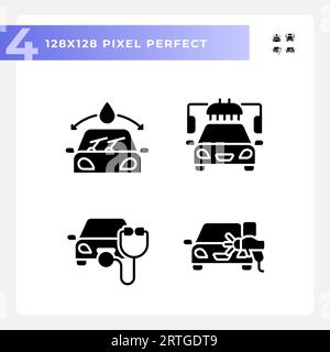 Ensemble d'icônes de réparation et de service de voiture de style glyphe pixel parfait Illustration de Vecteur