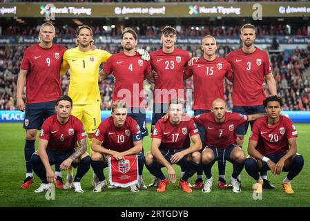 Oslo, Norvège. 12 septembre 2023. Le départ-11 de la Norvège pour le match de qualification UEFA Euro 2024 entre la Norvège et la Géorgie à Ullevaal Stadion à Oslo. (Crédit photo : Gonzales photo/Alamy Live News Banque D'Images