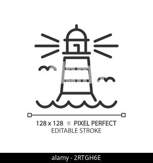 Icône de phare en ligne fine modifiable en 2D. Illustration de Vecteur