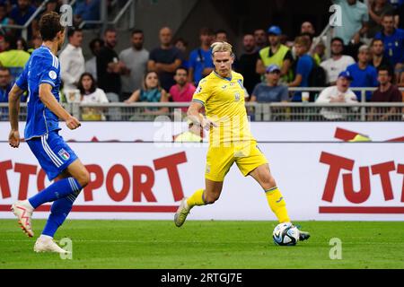 Milan, Italie. 12 septembre 2023. Mykhailo Mudryk (Ukraine) lors de l'UEFA Euro 2024, qualifications européennes, match de football du groupe C entre l'Italie et l'Ukraine le 12 septembre 2023 au stade San Siro de Milan, Italie - photo Morgese-Rossini/DPPI crédit : DPPI Media/Alamy Live News Banque D'Images