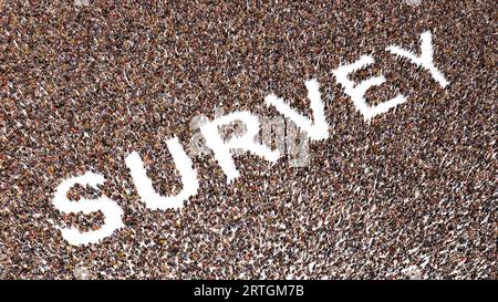 Concept conceptuel vaste communauté de personnes formant le mot ENQUÊTE. 3d métaphore de l'illustration pour la rétroaction et la notation, l'évaluation, la satisfaction Banque D'Images