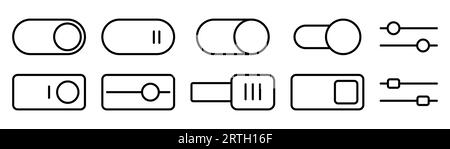 Basculer l'icône définie. Icône de basculement de contour. Activer et désactiver le curseur. Bascule d'activation et de désactivation. Bouton d'alimentation en ligne Illustration de Vecteur