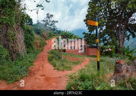 Paysages africains avec des maisons et des fermes agricoles dans les montagnes Uluguru, Tanzanie Banque D'Images