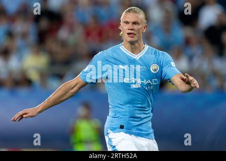 Athènes, Grèce - 16 août 2023 : le joueur de Manchester City Erling Haaland en action lors de la finale de la Super coupe de l'UEFA entre Manchester City et Banque D'Images