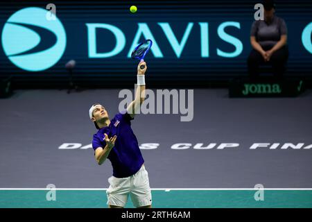 Manchester, Royaume-Uni. 13 septembre 2023. Jack Draper (GBR) en action lors du match de coupe Davis Grande-Bretagne vs Australie à Manchester AO Arena, Manchester, Royaume-Uni, le 13 septembre 2023 (photo de Conor Molloy/News Images) à Manchester, Royaume-Uni le 9/13/2023. (Photo de Conor Molloy/News Images/Sipa USA) crédit : SIPA USA/Alamy Live News Banque D'Images