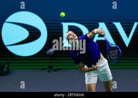 Manchester, Royaume-Uni. 13 septembre 2023. Jack Draper (GBR) en action lors du match de coupe Davis Grande-Bretagne vs Australie à Manchester AO Arena, Manchester, Royaume-Uni, le 13 septembre 2023 (photo de Conor Molloy/News Images) à Manchester, Royaume-Uni le 9/13/2023. (Photo de Conor Molloy/News Images/Sipa USA) crédit : SIPA USA/Alamy Live News Banque D'Images