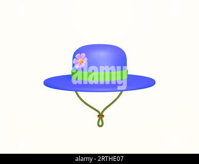 Un beau chapeau féminin de jardinage minimal avec une fleur dessus. icône de chapeau de fermier 3d isolé sur fond blanc. Illustration vectorielle. Illustration vectorielle Illustration de Vecteur