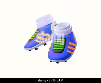 Paire de chaussures de football à rayures vertes et oranges. icône de chaussures de sport rendu en 3d isolé sur fond. illustration vectorielle 3d. Illustration vectorielle Illustration de Vecteur