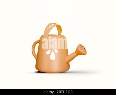 Arrosoir brun mignon et minimal avec un bec verseur dessus. icône de canette d'arrosage rendue en 3d, symbole d'outils de plante et de jardinage isolé sur fond blanc. illustration vectorielle 3d. Illustration vectorielle Illustration de Vecteur