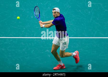 Manchester, Royaume-Uni. 13 septembre 2023. Jack Draper (GBR) en action lors du match de coupe Davis Grande-Bretagne vs Australie à Manchester AO Arena, Manchester, Royaume-Uni, le 13 septembre 2023 (photo de Conor Molloy/News Images) à Manchester, Royaume-Uni le 9/13/2023. (Photo de Conor Molloy/News Images/Sipa USA) crédit : SIPA USA/Alamy Live News Banque D'Images