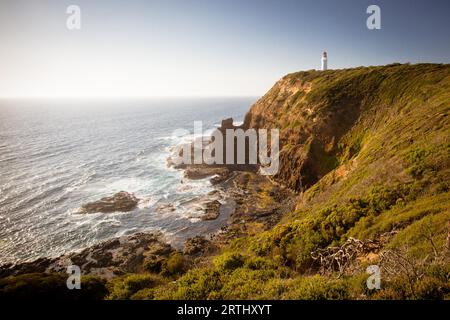 Cape Schanck phare au coucher du soleil en Mornington Peninsula, Victoria, Australie Banque D'Images