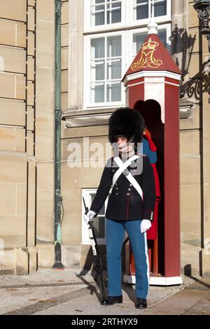 Copenhague, Danemark, 03 novembre 2016 : garde royale de sauvetage au palais d'Amalienborg Banque D'Images