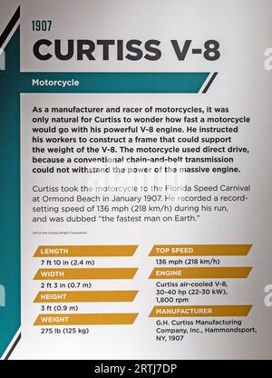 La moto Curtiss V8 au National Air and Space Museum Washington DC USA Banque D'Images