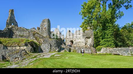 Château de Montaigle en été, château médiéval en ruine du 14e siècle à Falaën, Onhaye, province de Namur, Wallonie, Ardennes belges, Belgique Banque D'Images