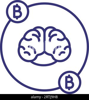 Bitcoin et icône de ligne de cerveau Illustration de Vecteur