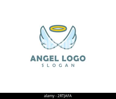 Modèle de vecteur de conception de logo Angel. Ailes d'ange volantes et icône d'anneau. Logo Blue Angel minimal pour vecteur de marque et modifiable Illustration de Vecteur