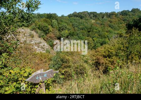 Située dans la vallée de la rivière Lesse la réserve naturelle de Furfooz abrite à la fois site archéologique et géologique dans une nature préservée. | site Banque D'Images