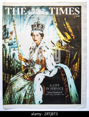Édition spéciale du journal The Times commémorant la mort de la reine Elizabeth II en septembre 2022 Banque D'Images