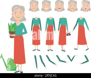 Jolie grand-mère avec jeu de caractères de plantes en pot Illustration de Vecteur