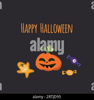 fond mignon d'halloween avec pumkin et bonbons Illustration de Vecteur