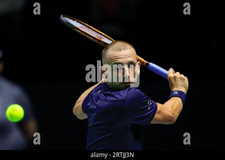 Manchester, Royaume-Uni. 13 septembre 2023. Daniel Evans (GBR) en action lors du match de coupe Davis Grande-Bretagne vs Australie à Manchester AO Arena, Manchester, Royaume-Uni, le 13 septembre 2023 (photo de Conor Molloy/News Images) à Manchester, Royaume-Uni le 9/13/2023. (Photo de Conor Molloy/News Images/Sipa USA) crédit : SIPA USA/Alamy Live News Banque D'Images