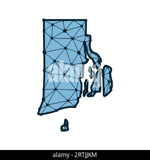 Illustration polygonale de la carte de l'État du Rhode Island faite de lignes et de points, isolée sur fond blanc. Conception basse poly à l'état AMÉRICAIN Illustration de Vecteur