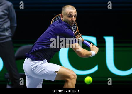 Manchester, Royaume-Uni. 13 septembre 2023. Daniel Evans (GBR) en action lors du match de coupe Davis Grande-Bretagne vs Australie à Manchester AO Arena, Manchester, Royaume-Uni, le 13 septembre 2023 (photo de Conor Molloy/News Images) à Manchester, Royaume-Uni le 9/13/2023. (Photo de Conor Molloy/News Images/Sipa USA) crédit : SIPA USA/Alamy Live News Banque D'Images