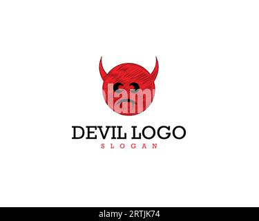 Modèle de vecteur de conception de logo Devil. Logo du diable rouge effrayant. Icône logo Sad Devil pour Business vecteur et modifiable Illustration de Vecteur