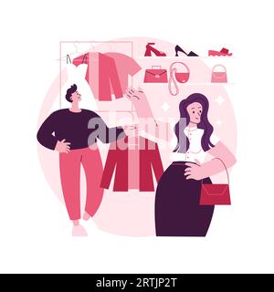 Illustration du vecteur de concept abstrait du styliste personnel. Conseiller commercial, blogueur de beauté, tailleur de vêtements d'affaires, mode d'espace de travail, style homme et femme, métaphore abstraite de dressing. Illustration de Vecteur