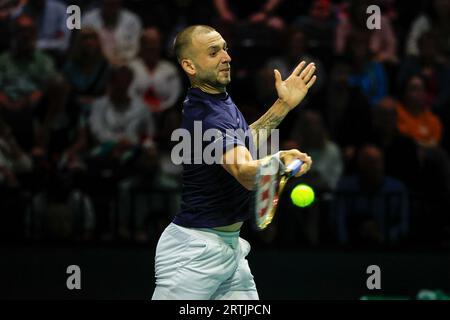 Manchester, Royaume-Uni. 13 septembre 2023. Daniel Evans (GBR) en action lors du match de coupe Davis Grande-Bretagne vs Australie à Manchester AO Arena, Manchester, Royaume-Uni, le 13 septembre 2023 (photo de Conor Molloy/News Images) à Manchester, Royaume-Uni le 9/13/2023. (Photo de Conor Molloy/News Images/Sipa USA) crédit : SIPA USA/Alamy Live News Banque D'Images