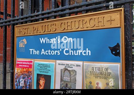 En dehors de St Pauls, Whats On at the Actors Church, Bedford St, Covent Garden, Londres, Angleterre, ROYAUME-UNI, WC2E 9ED Banque D'Images