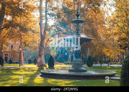 Fontaine dans le parc de la ville en automne. Zagreb, Croatie. Banque D'Images