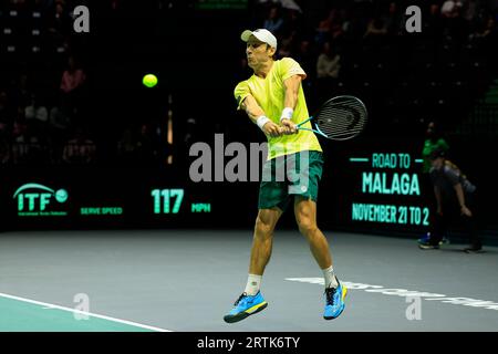 Matthew Ebden (AUS) en action lors du match de coupe Davis Grande-Bretagne vs Australie à Manchester AO Arena, Manchester, Royaume-Uni, le 13 septembre 2023 (photo de Conor Molloy/News Images) Banque D'Images