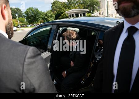 Washington, États-Unis. 13 septembre 2023. Elon Musk, PDG de X/Tesla, quitte le Capitole des États-Unis, à Washington, DC, le mercredi 13 septembre, 2023. (Graeme Sloan/Sipa USA) crédit : SIPA USA/Alamy Live News Banque D'Images