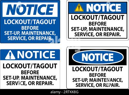 Étiquette d'avis : cadenassage/étiquetage avant la configuration, la maintenance, l'entretien ou la réparation Illustration de Vecteur