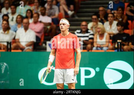 Valencia, Espagne. 13 septembre 2023. Alejandro Davidovich Fokina d'Espagne en action lors de la COUPE DAVIS au Pabellon Municipal de Fuente San Luis. Crédit : SOPA Images Limited/Alamy Live News Banque D'Images