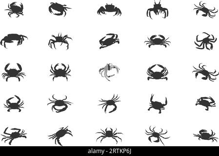 Silhouette de crabe, icône de crabe, SVG de crabe, SVG de crabe d'océan, vecteur de crabe, silhouettes de crabe, ensemble de crabe Illustration de Vecteur