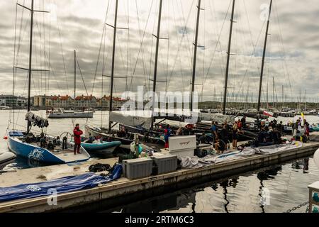 Reportage photo de la coupe RC44 à Marstrand en Suède avec action à bord. Banque D'Images