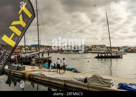 Reportage photo de la coupe RC44 à Marstrand en Suède avec action à bord. Banque D'Images