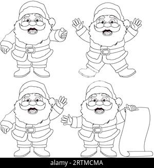 Illustrations vectorielles de dessins animés de quatre personnages du Père Noël dans différentes poses Illustration de Vecteur