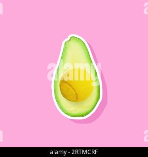 Collage d'art contemporain. Œuvres d'art créatives modernes. Nourriture alternative. Balle de tennis ressemble à de la graine d'avokado à l'intérieur. Banque D'Images