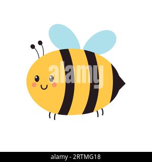 Abeille mignonne de dessin animé. Illustration vectorielle enfantine isolée sur fond blanc. Illustration de Vecteur
